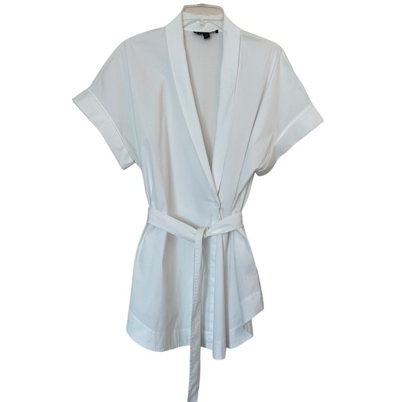 Lafayette148 White Top/Blouse/Tunic Short Sleeve Surplice Neck Wrap Front Large - Picture 1 of 16